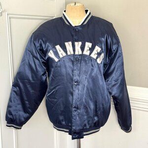 MLB NY YANKEES Bomber Jacket Blue Satin Mighty Mac Sports Youth L
